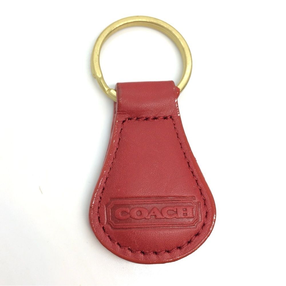 VINTAGE COACH KEYCHAIN Red Leather Gold Tone Key Fob Charm